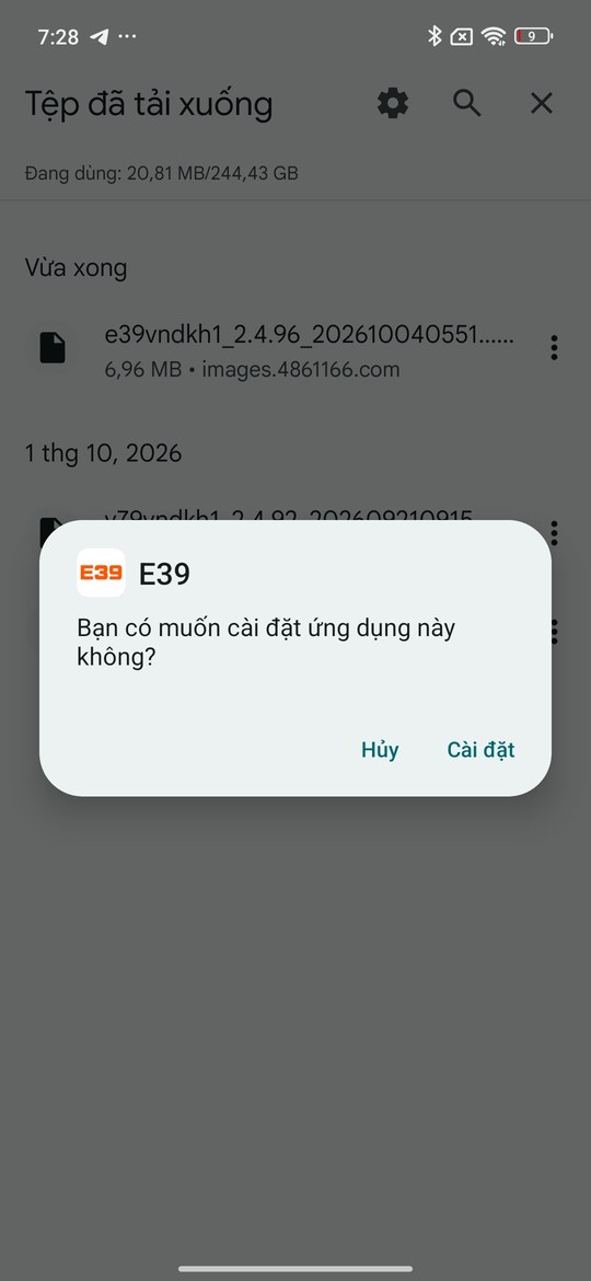 Hộp thoại cài đặt E39, nút Cài đặt được khoanh đỏ