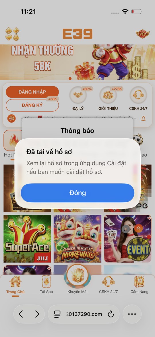 Thông báo Đã tải về hồ sơ, nút Đóng được khoanh đỏ