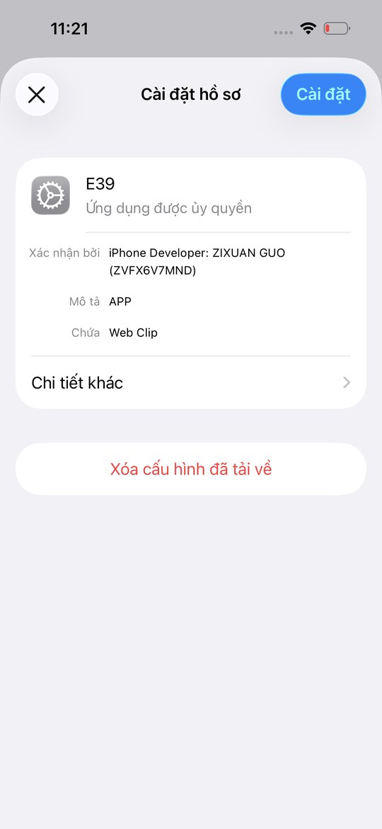 Màn hình Cài đặt hồ sơ, nút Cài đặt góc trên phải được khoanh đỏ