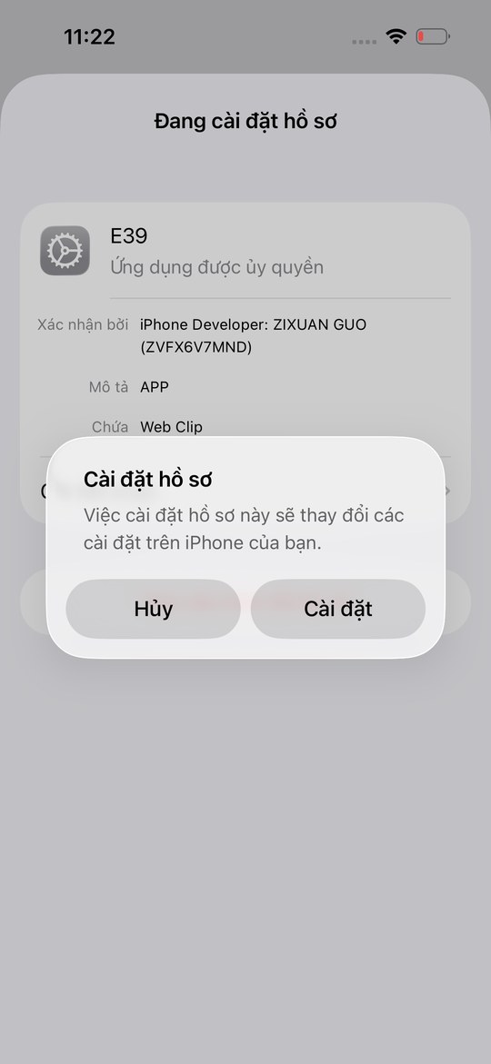 Hộp thoại Cài đặt hồ sơ, nút Cài đặt được khoanh đỏ