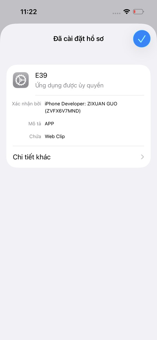 Màn hình Đã cài đặt hồ sơ với dấu tích xanh được khoanh đỏ